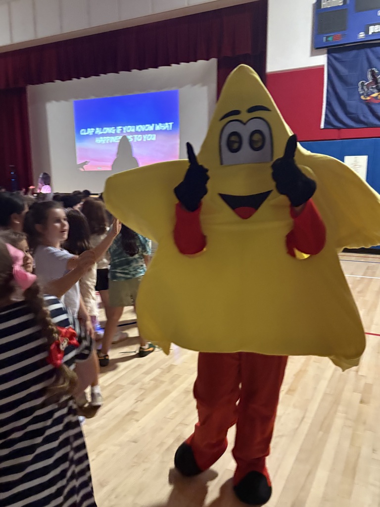 Students in the gym at a star assembly