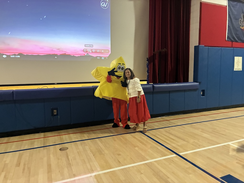 Students in the gym at a star assembly