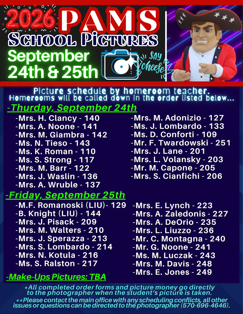 PAMS student pictures to be taken this week.  See the flyer for more details...