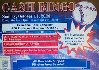 Baseball Team Cash Bingo