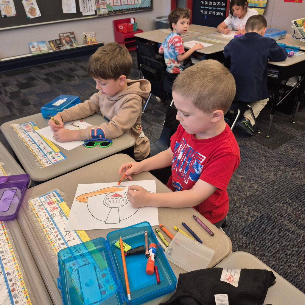 Students learning about fire safety
