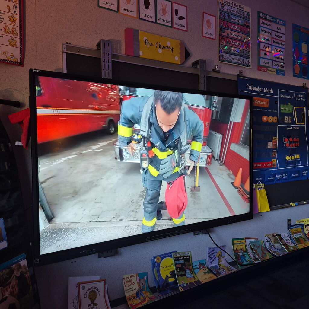 Students learning about fire safety