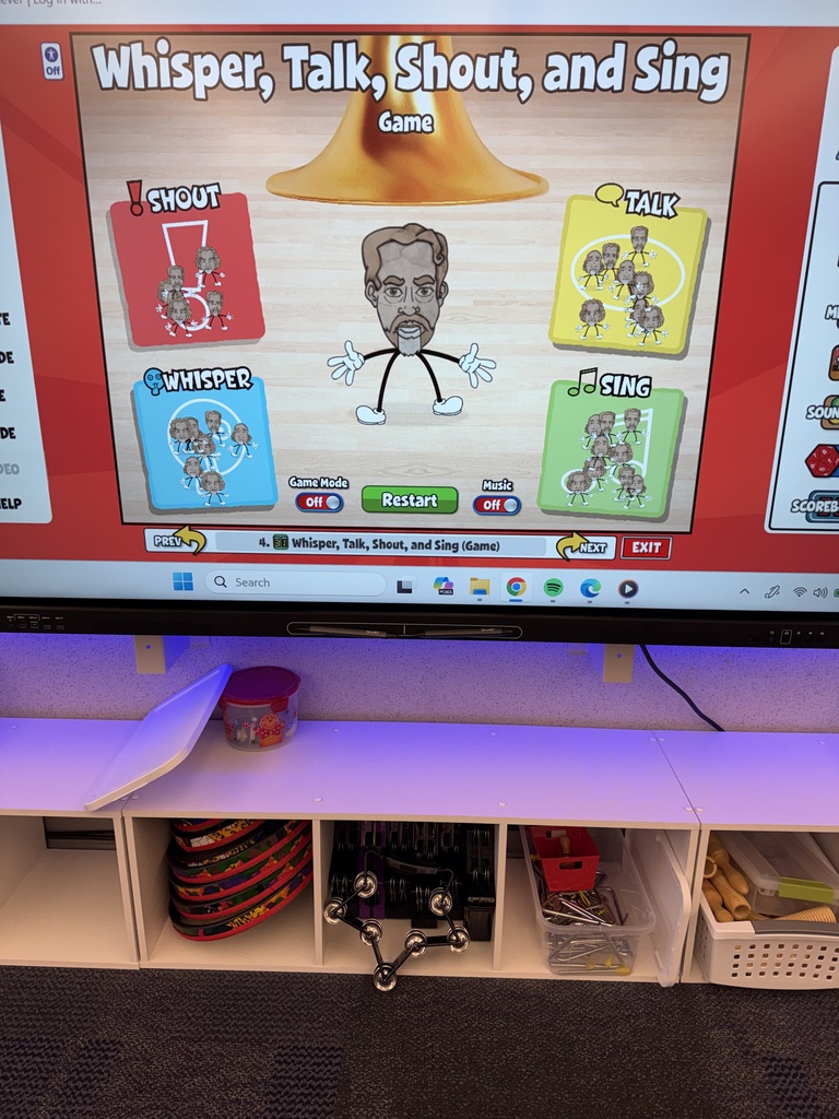 Whisper talk shout sing chart on smartboard.