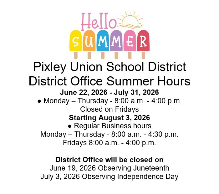 District Office Summer Hours 2026