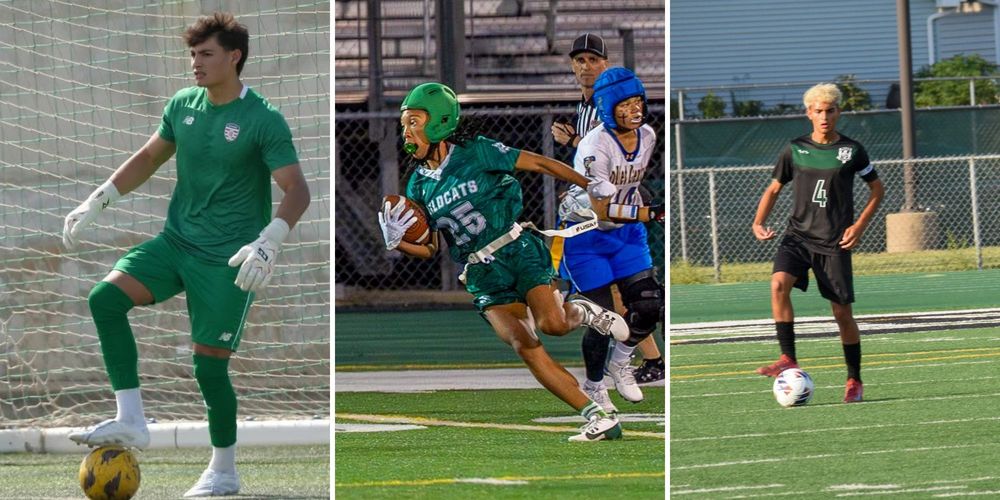 Plainfield High School-Central camp male soccer goali, female flag football player, male soccer player