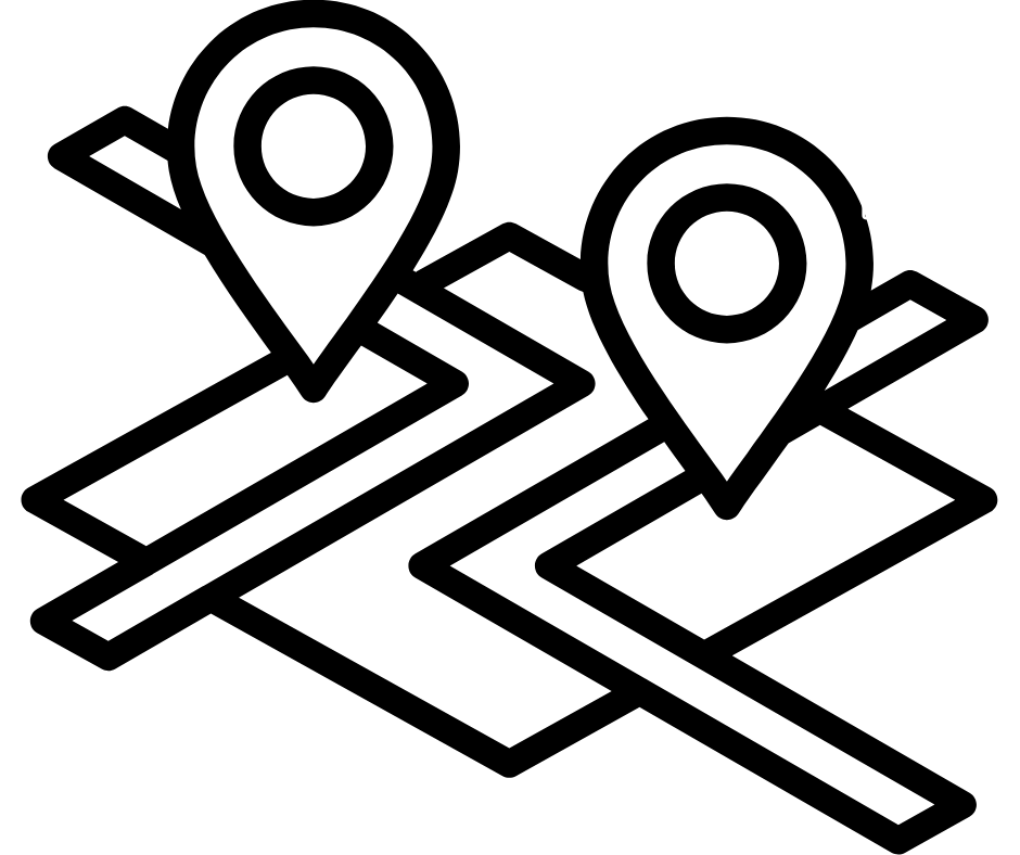 black and white graphic of streets with map dots