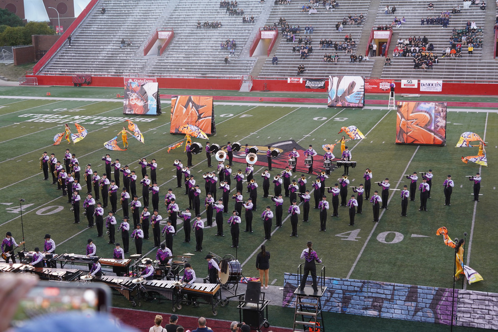 PNHS marching band on field at ISU