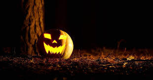 Jack o latern next to a tree