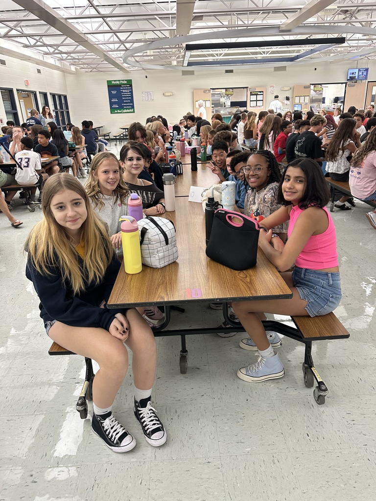 Students in cafeteria on first day of school 