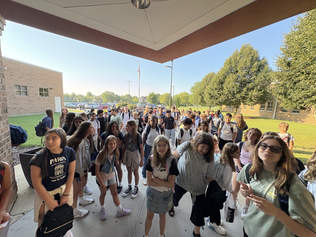 Students outside on the first day of school 