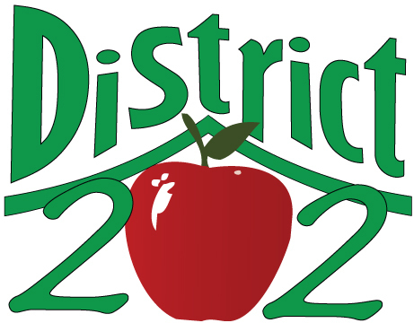 District 202 logo with apple in 202