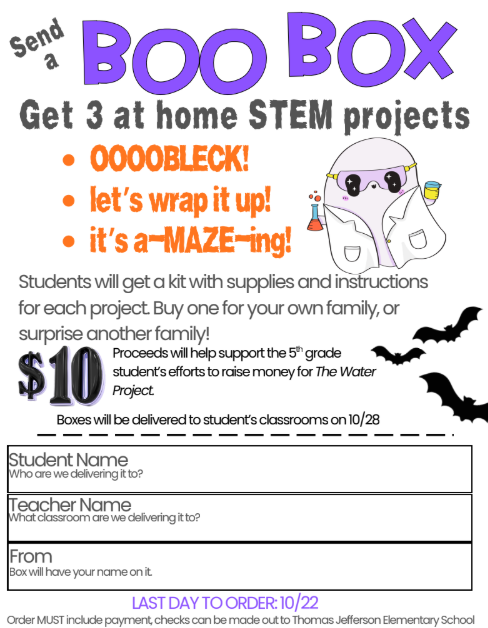 Flyer to order a STEM kit called a Boo Box.