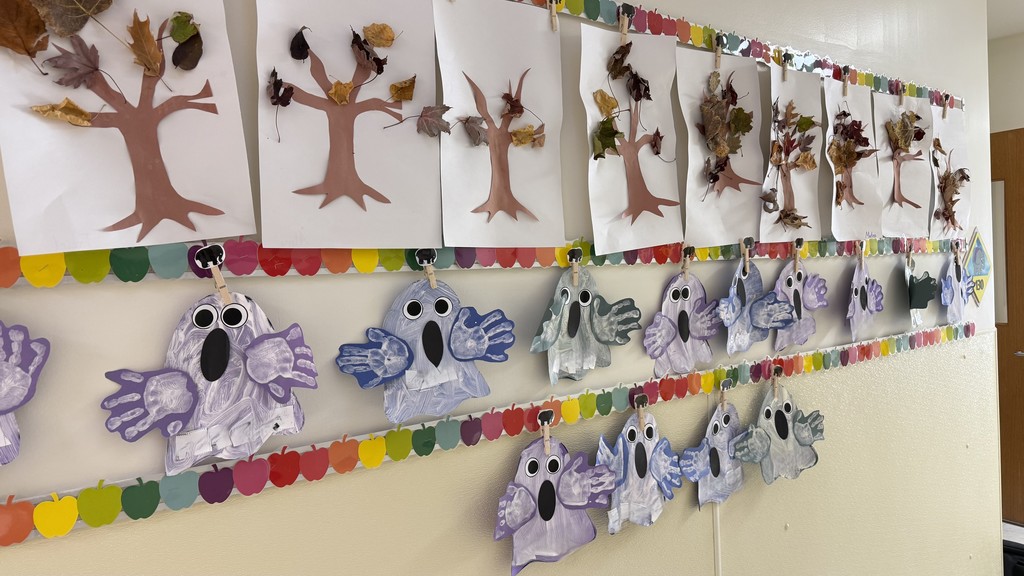 Fall themed artwork on display in BMLC hallway.