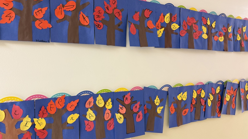 Fall themed artwork on display in BMLC hallway.