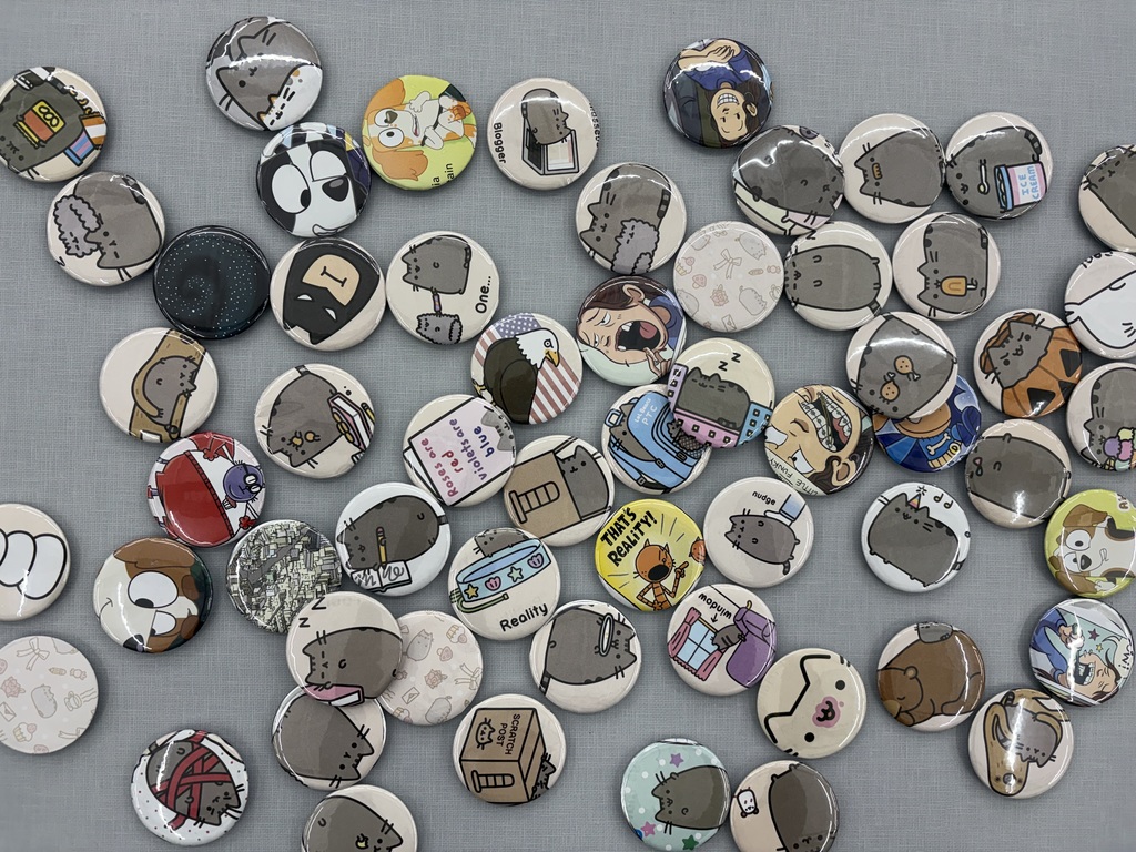 Buttons made from book pages. 