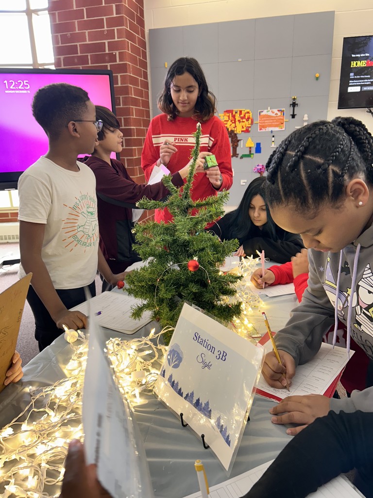 JFK middle school students participating in winter sensory activity. 