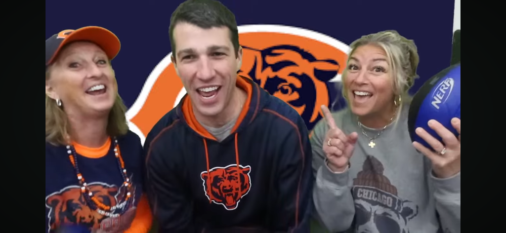 Three teachers wearing Bears clothes.