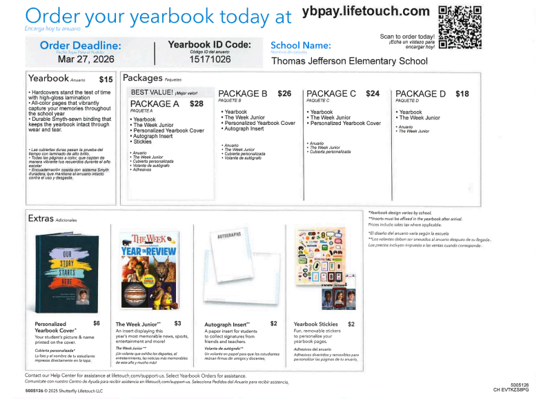 Yearbook order form.