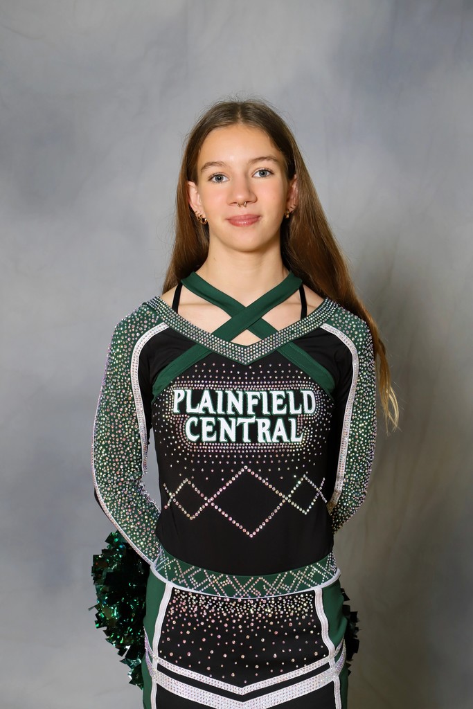 high school cheerleader posing in uniform from Plainfield Central High School