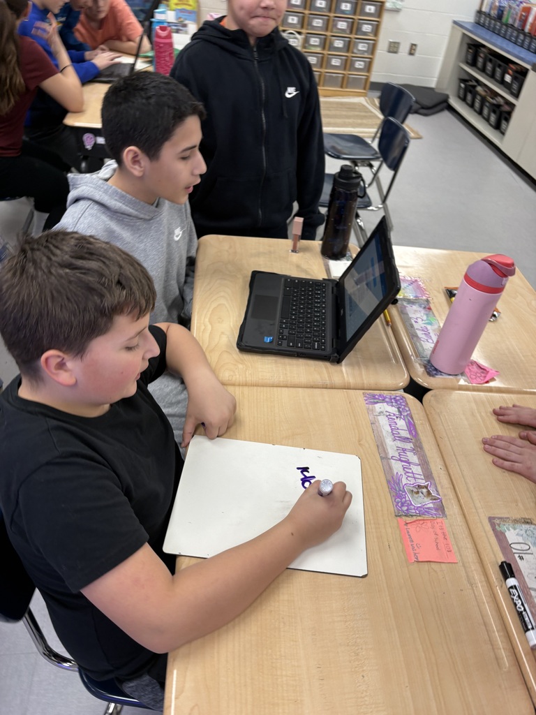 Two students working on a project on a laptop. 