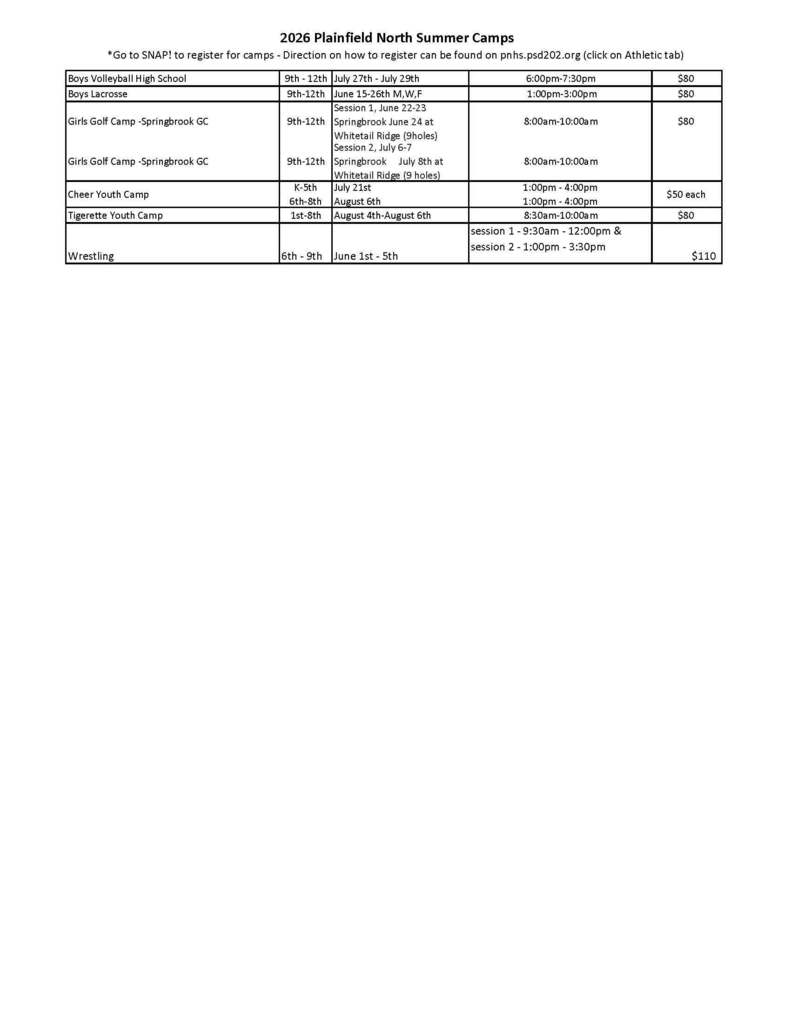 PNHS summer camp flyer