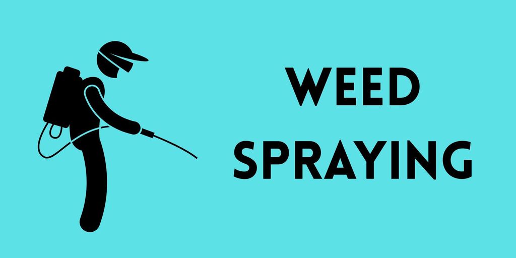 blue background with graphic of man spraying. Weed Spraying