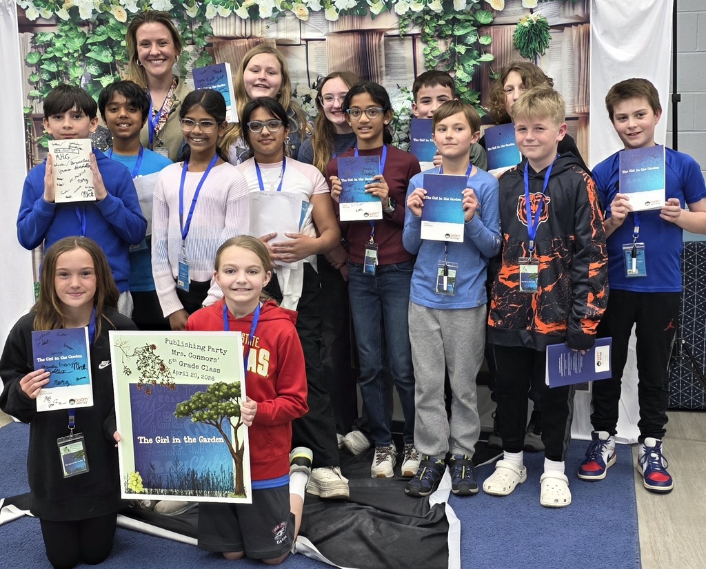 Lincoln ES students in media center for publishers party