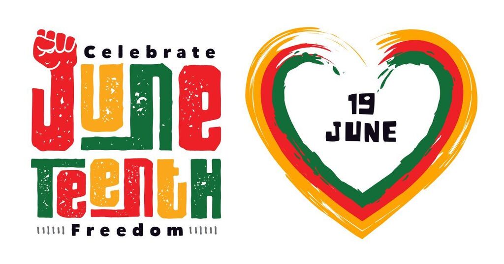white background yellow, green, and red colors Celebrate Juneteenth Freedom June 19
