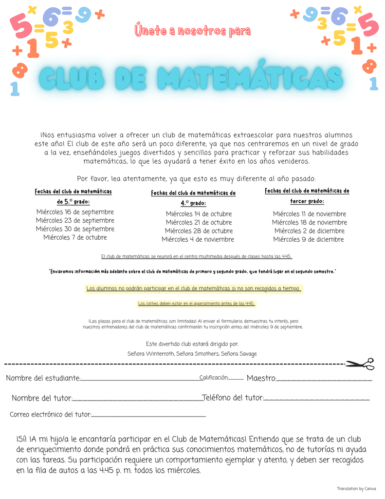 Spanish math club form
