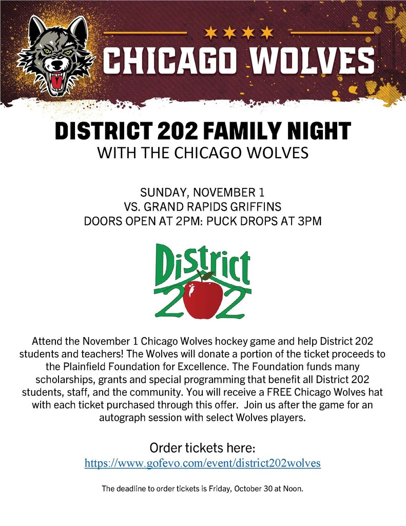 district 202 chicago wolves fundraiser family night on november 1, 2026