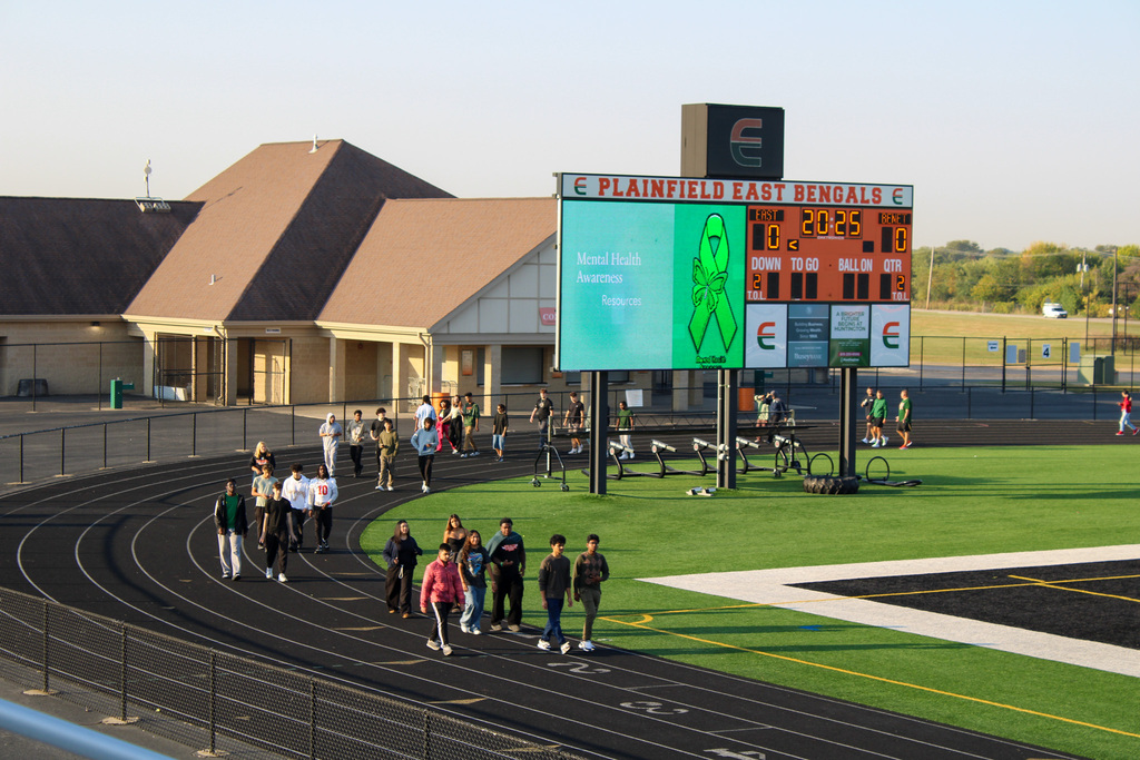 Plainfield East High School students came together for a Mental Health Awareness Walk during PE classes on Sept. 25. 
