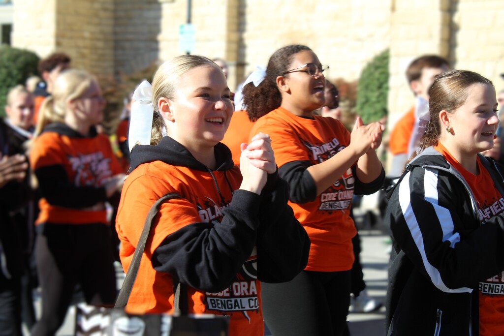 PEHS band cheer and dance marching in the parade