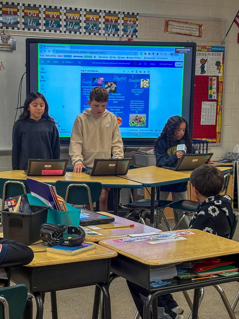 group of fourth graders present on project in front of classmates