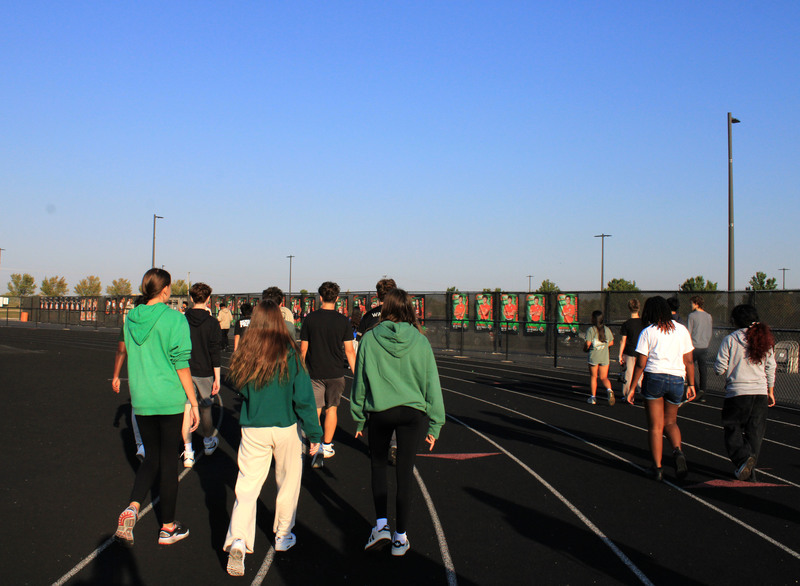 PEHS students and staff walking the track for mental health awareness
