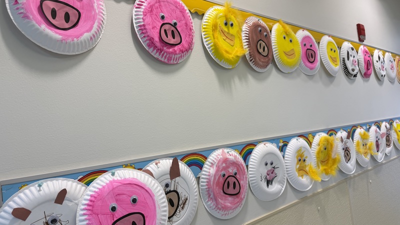 Fall themed artwork on display in BMLC hallway.