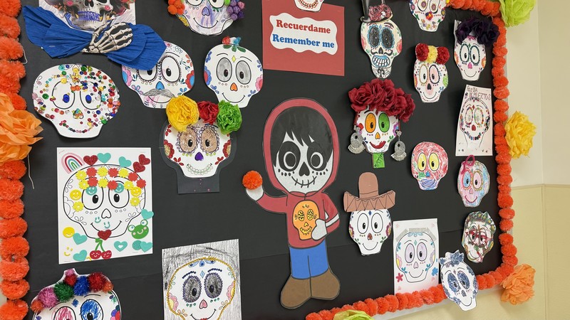 Fall themed artwork on display in BMLC hallway.