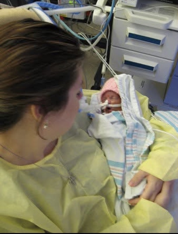 Plainfield North High School senior Lucy Bronowicki  as  a newborn in the NICU