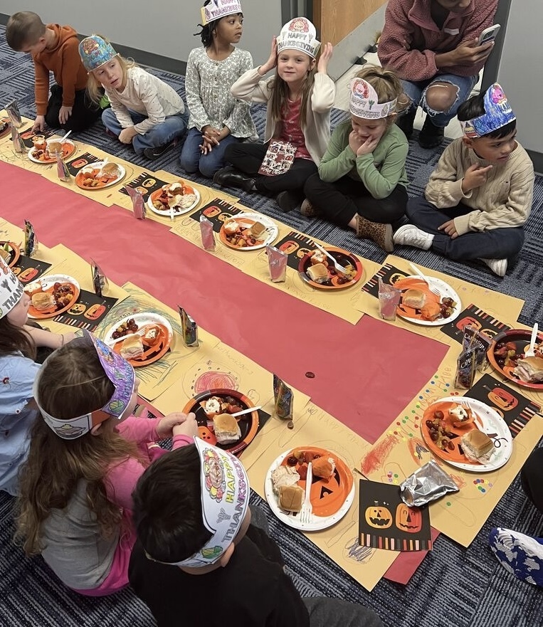 Kindergarten students celebrating Thanksgiving