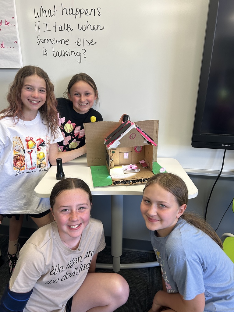 fifth graders with their project
