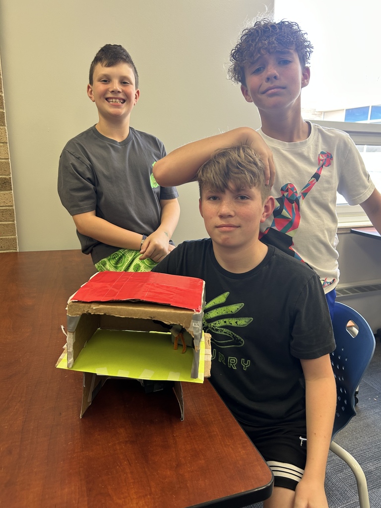 fifth graders with their project