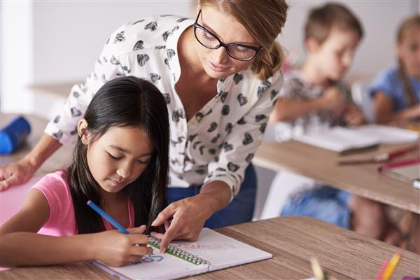 Teacher assisting student