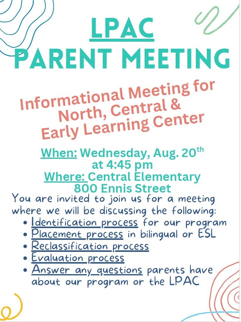 Parent Training August 20th for parents of Emergent Bilingual students