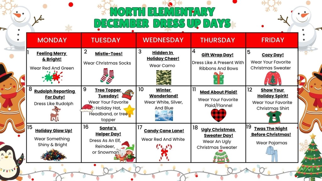 Dress up days for December