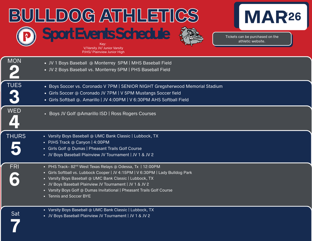 UPDATED March 2-7 PISD Athletic schedule 