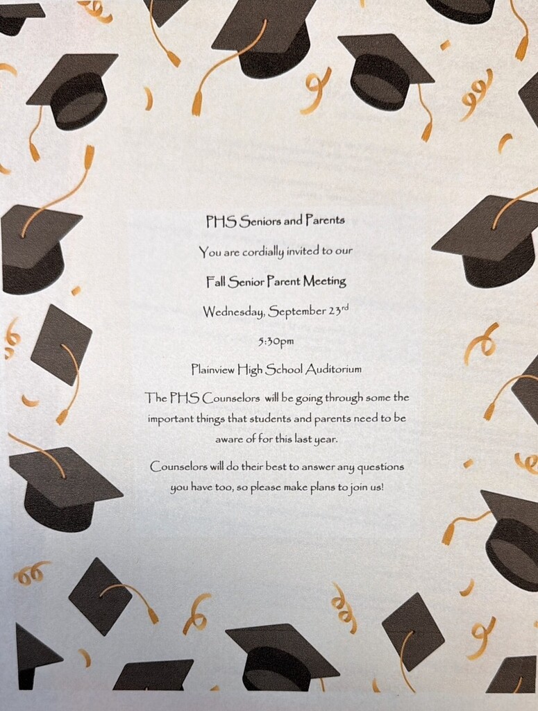 Senior Parent Meeting Sept 23rd!