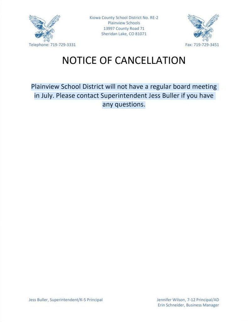 Notice of Cancellation
