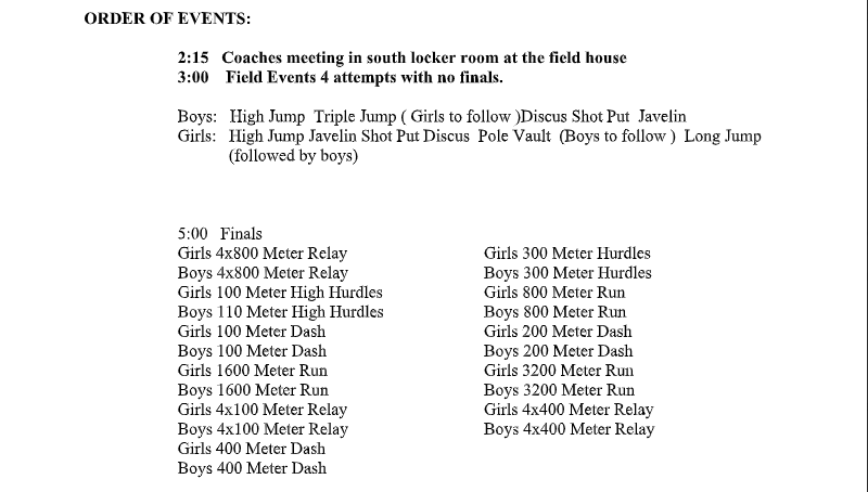 Order of events Plainville HS