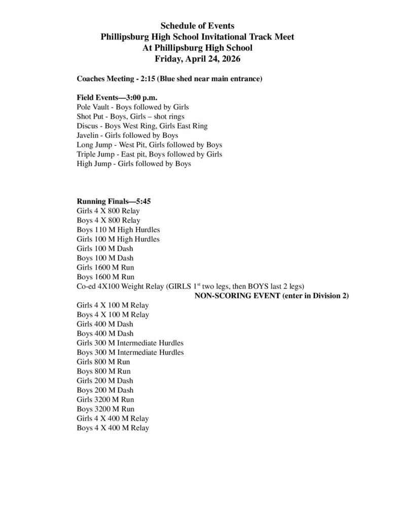 Phillipsburg Order of Events