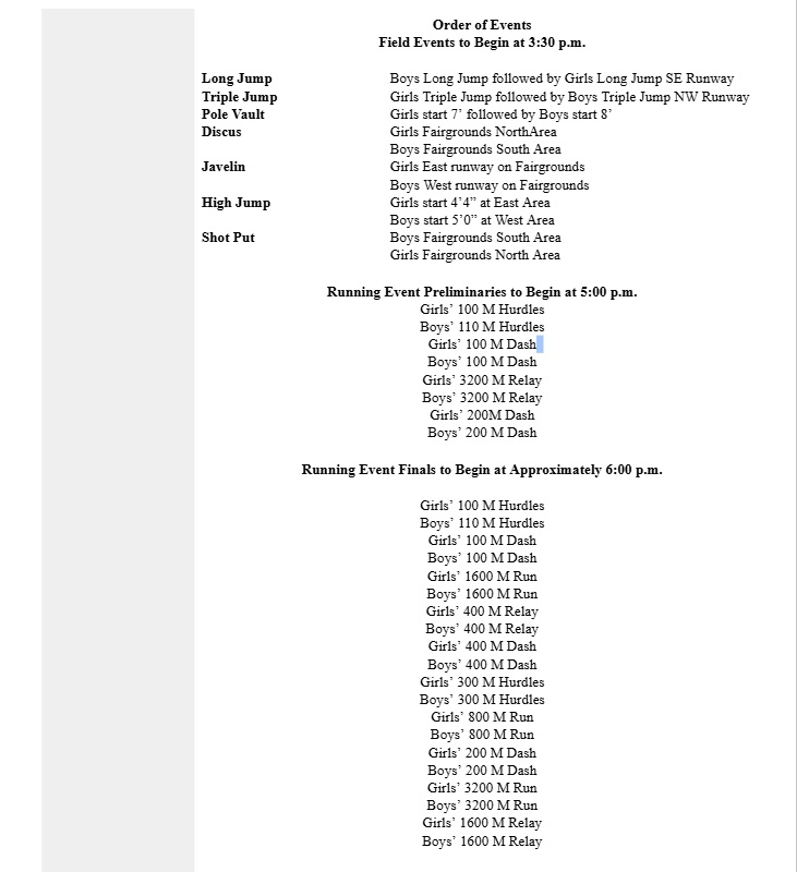 Order of Events Wakeeney