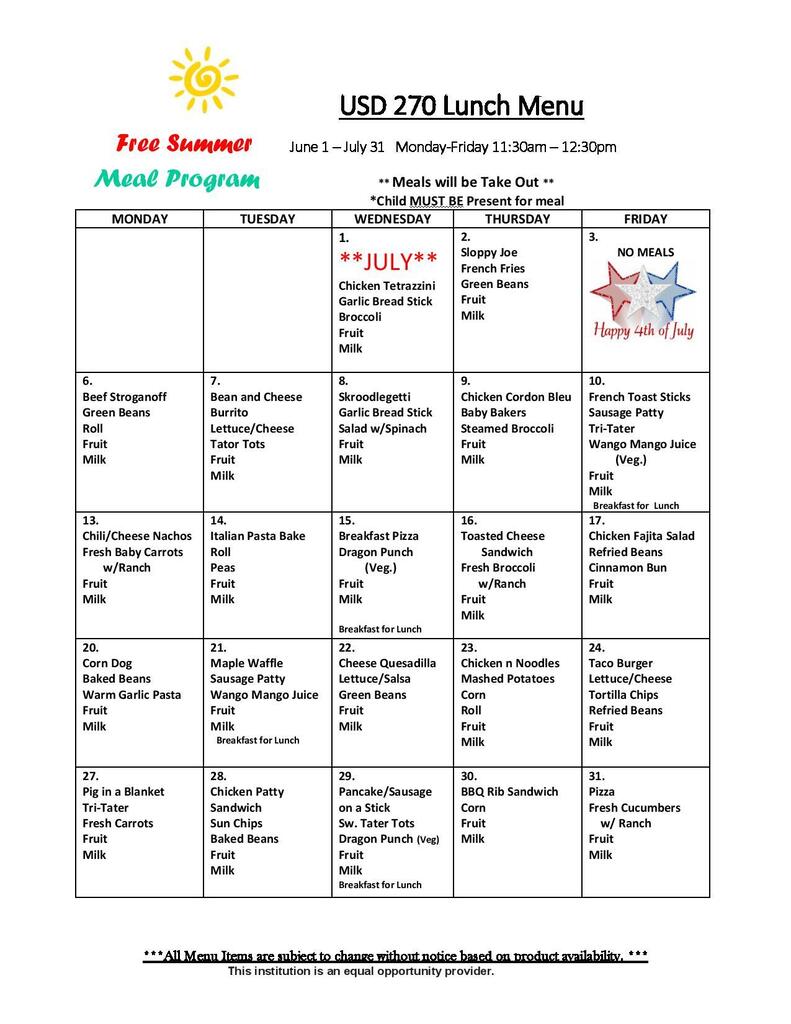 July Menu